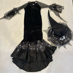 Chasing Fireflies Wishcraft Costume Black Spiderweb Witch Dress & Hat Girls 10